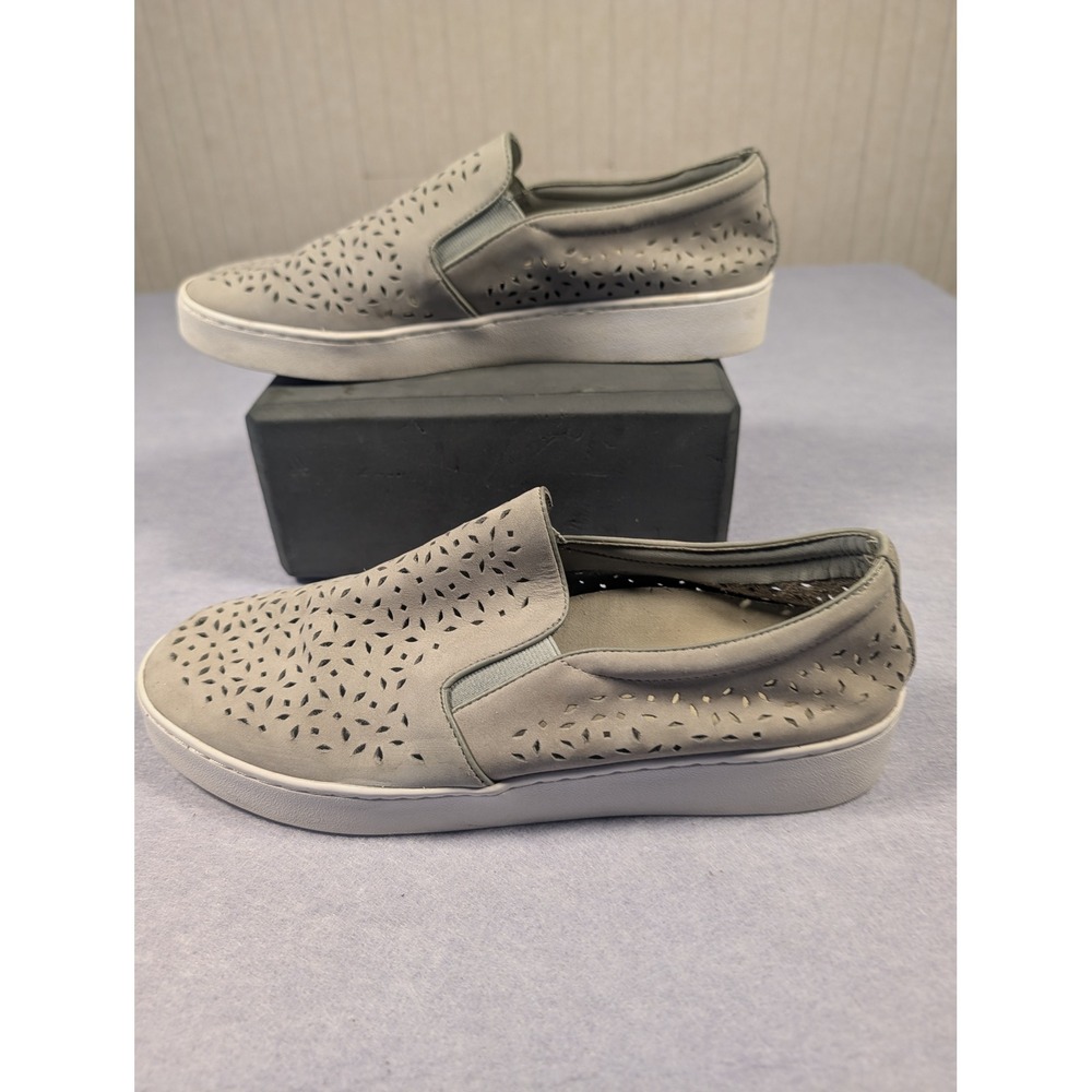 Vionic Midi Perf Sneakers Womens 11 Gray Perforated Leather Slip On Good